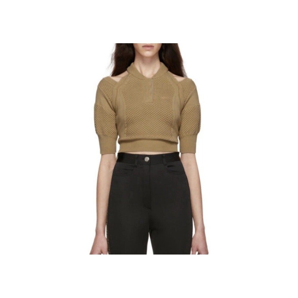 NWT Rehab Lab Tan Cropped Stretch Cold Shoulder Top